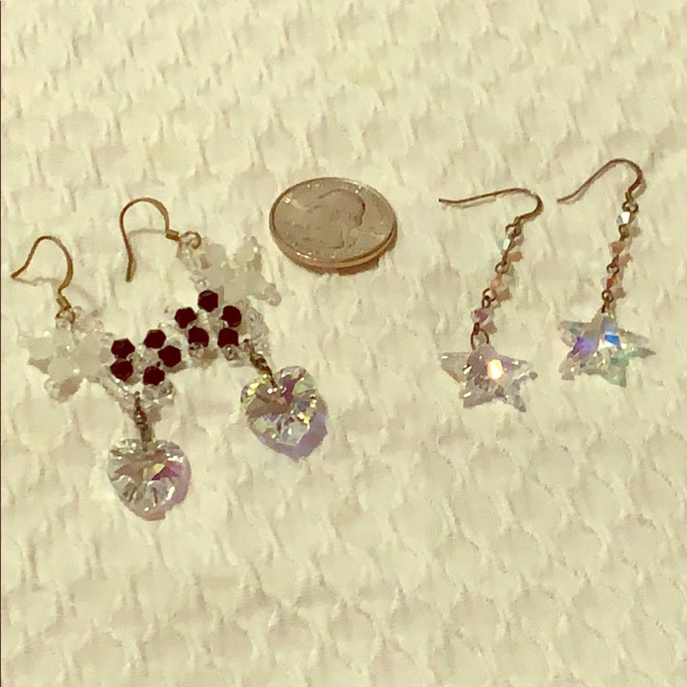2/$10 Lot of 2 Hand beaded star earrings